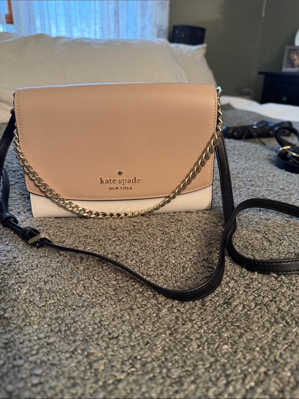 kate spade Blush Pink and White Leather Crossbody with Gold Chain